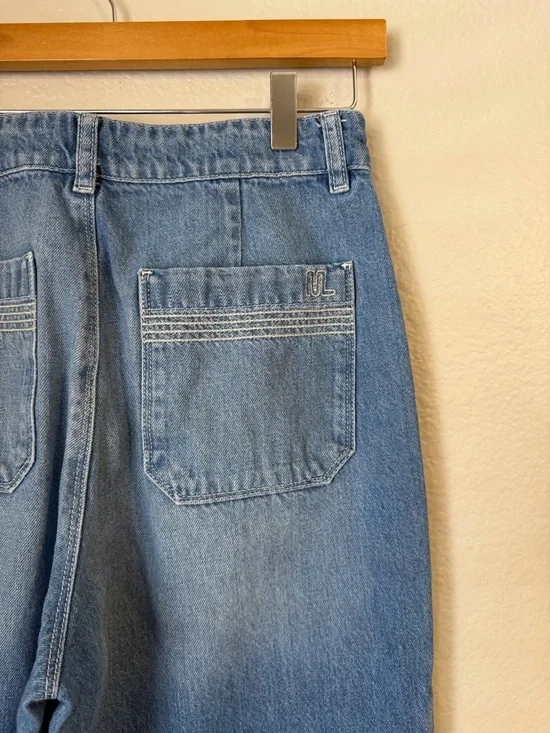 Marine Layer Chambray Wide Leg Jeans Size 8 Patch Pocket High Rise Lightweight - Picture 7 of 10